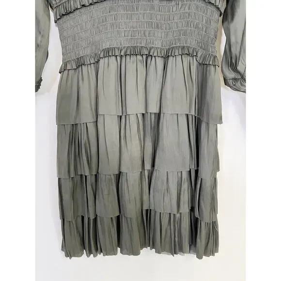 Ulla Johnson Soraya Dress Size Mini Long Sleeve Olive Green Sz 2